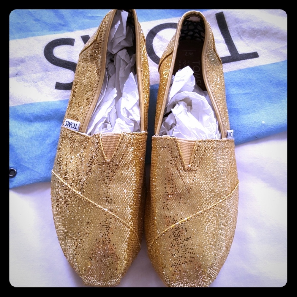 TOMS METALLIC GLITTER GOLD ESPADRILLES